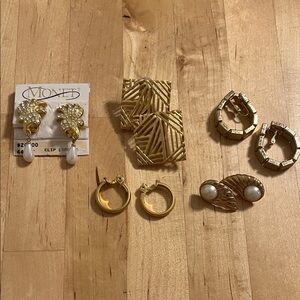 Goldtone Clip Earrings Bundle- 5 pair